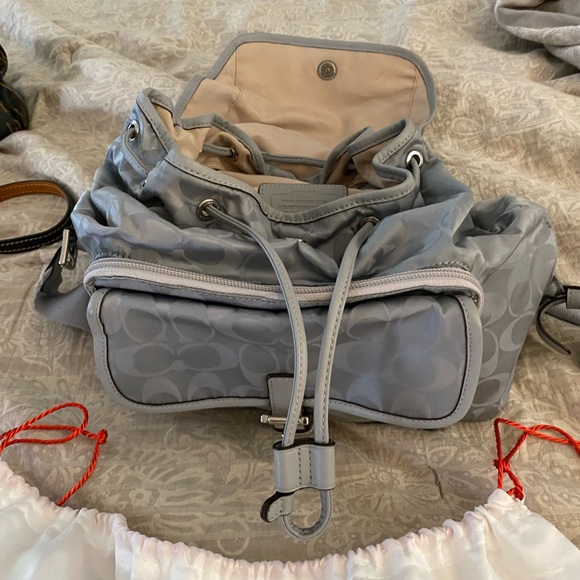 Coach gray/silver back pack with dust bag, practically brand new. - Picture 3 of 4